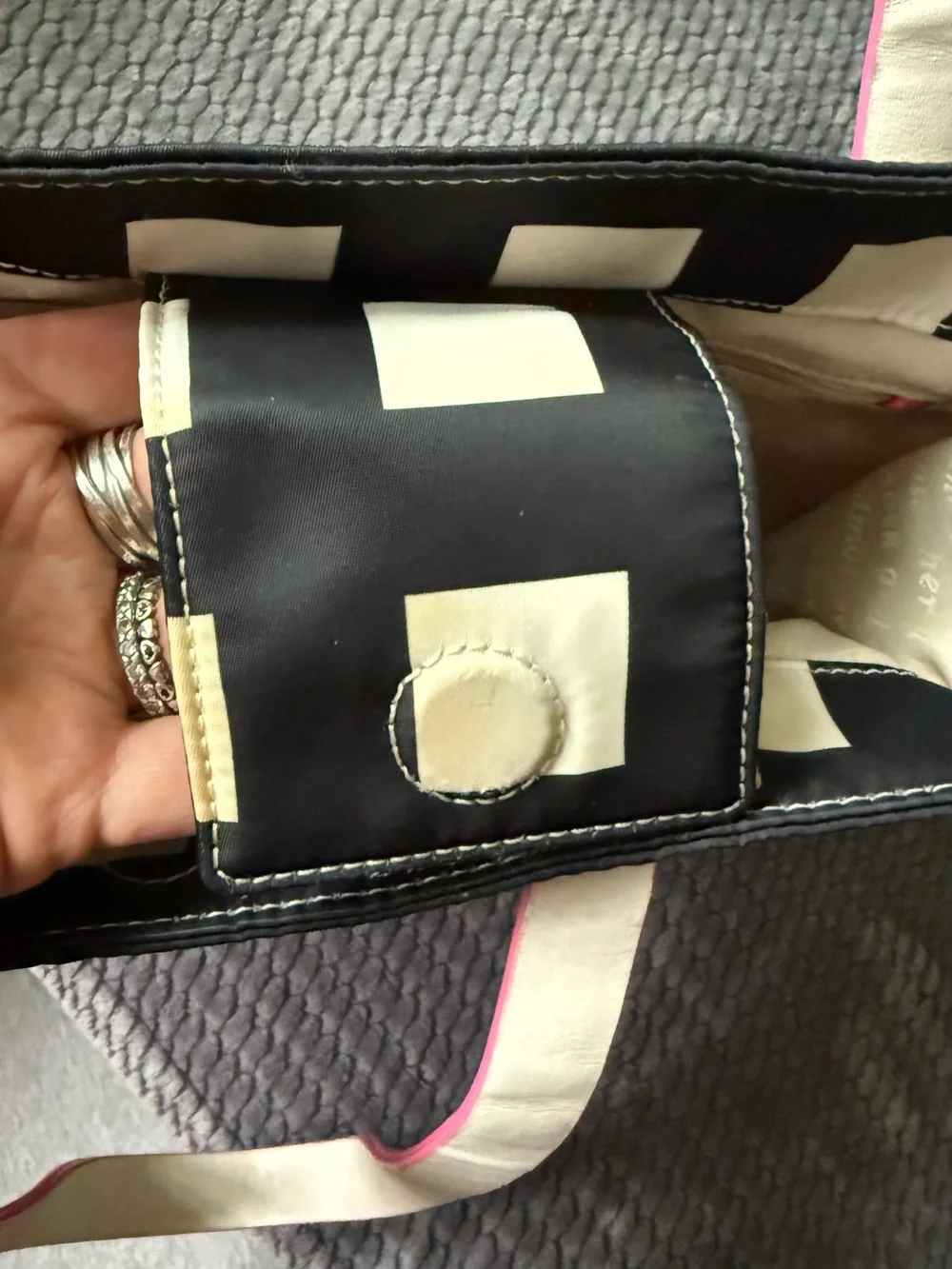kate spade Black & White Check Tote with Pink Handles